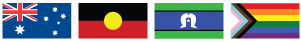 Australian, Aboriginal, Torres Strait Islander and Progress Pride flags