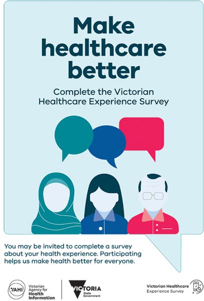 Make Healthcare better poster for the Victorian Healthcare Experience Survey (VHES).
