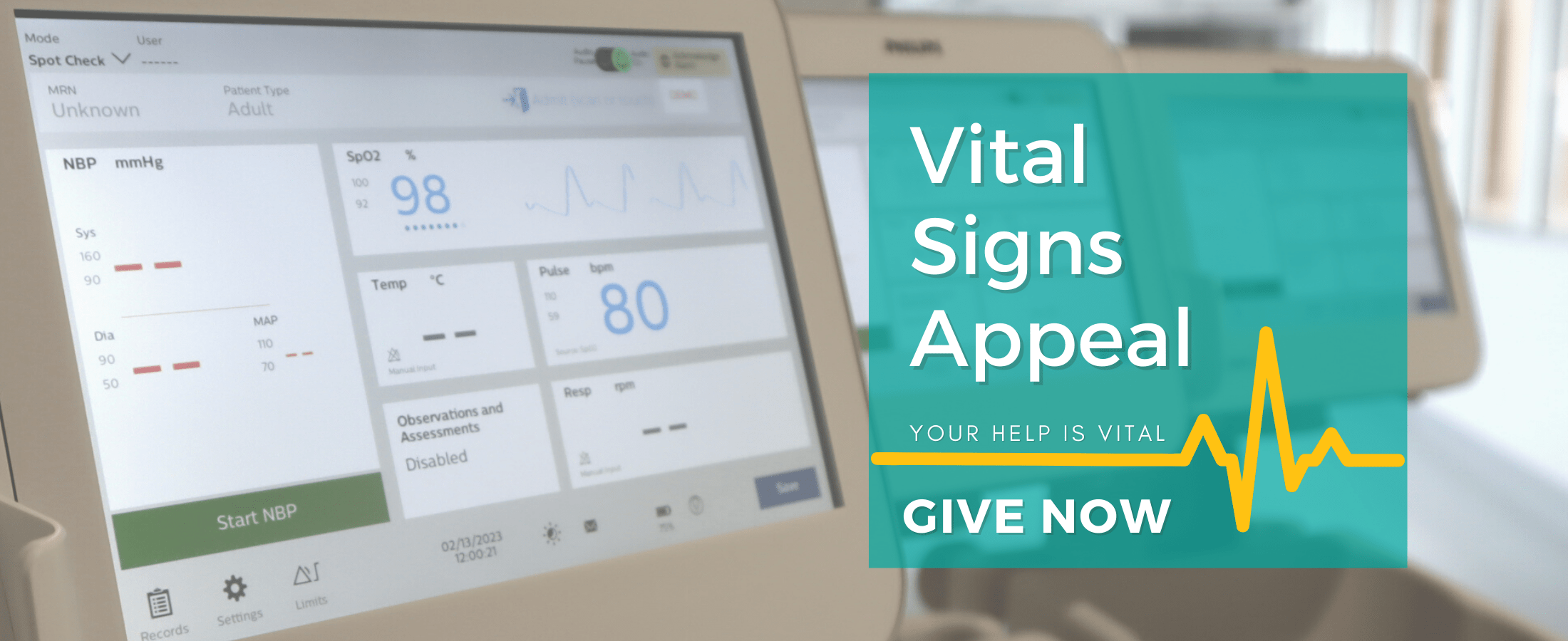 vital sign monitors in a row with  with the wording Vital Signs Appeal